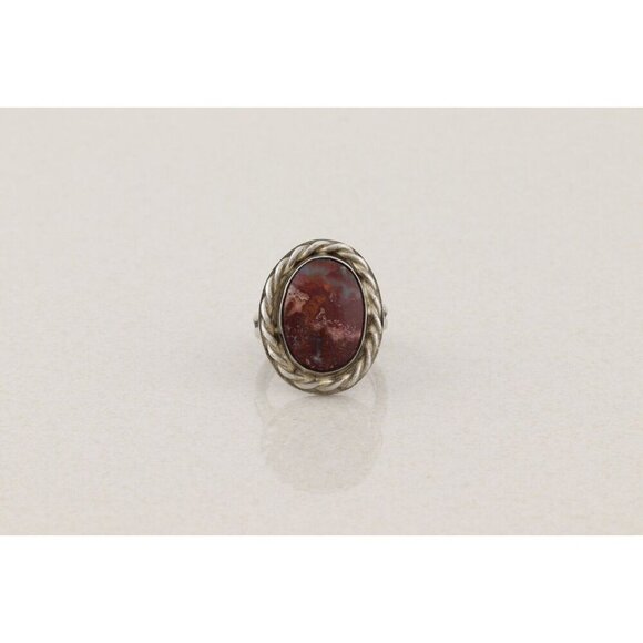 Sterling Silver Red Grey Picture Jasper Ring Size 7 Signed E - Picture 7 of 7